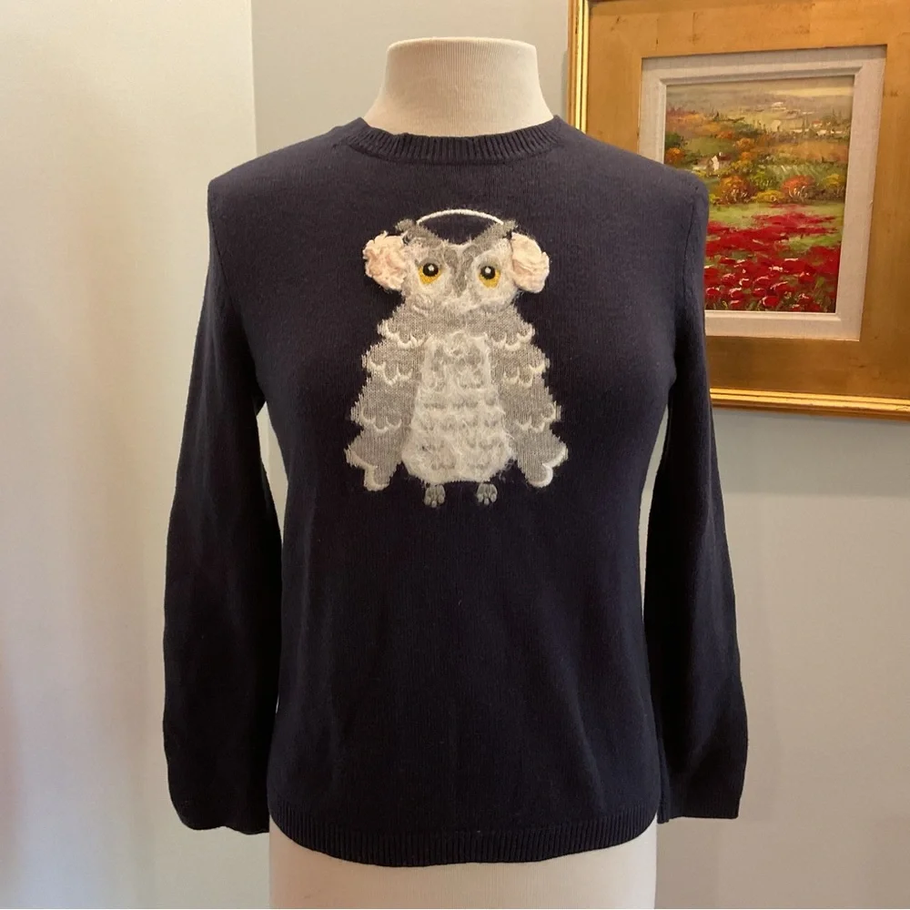 Kate Spade‎ Broome Street Owl Sweater in Navy
